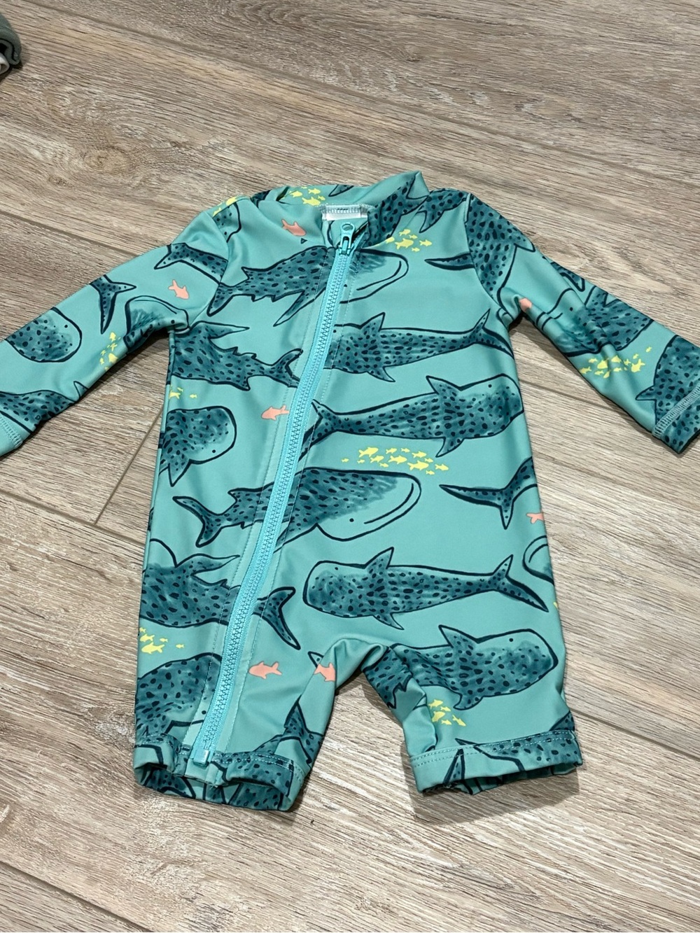 Carter's | Teal Shark-Print Zip One-Piece Swim Romper